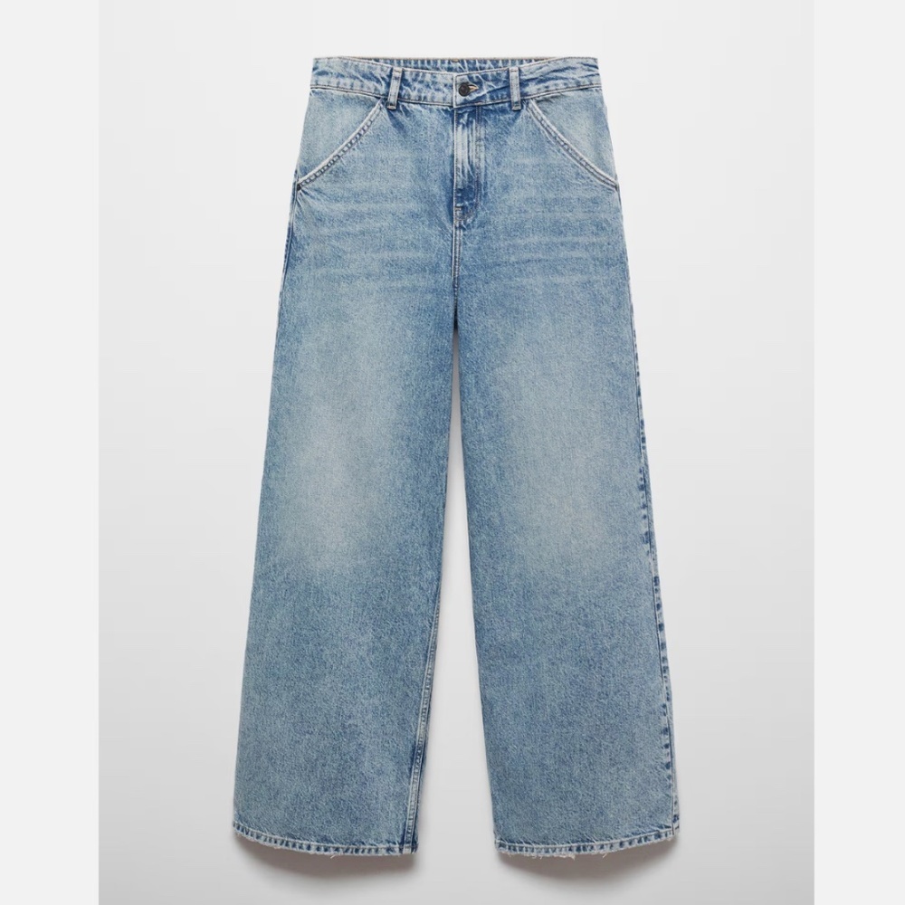 Mango Wide Leg Mid Rise Jeans in Medium Vintage Blue Size 10